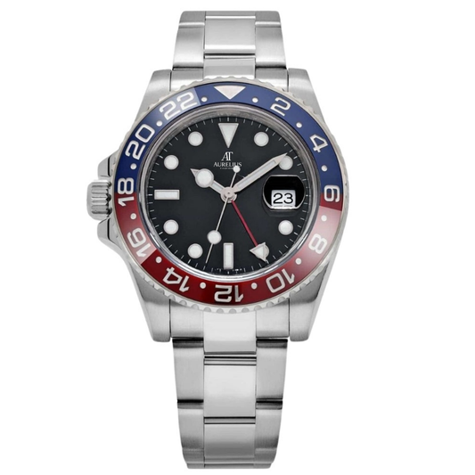 Dual Time 40 – Black Dial | Steel Bracelet & Red-Blue Ceramic Bezel