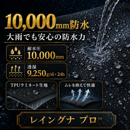 レイングナ プロ™｜雨の日の送り迎えがラクになる 耐水圧10,000mm 袖付きレインコート｜着脱バイザーで顔まで濡れない・両手フリー・二重袖・男女兼用