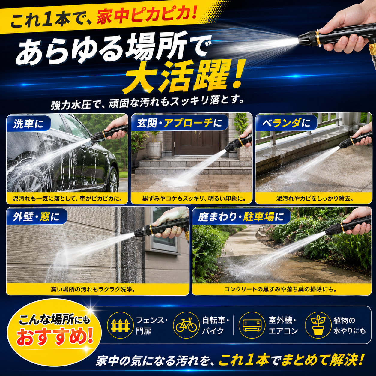 水圧ブラッシュジェット™ 水道ホースが高圧洗浄に変わる！洗車・玄関・ベランダの頑固汚れを時短でスッキリ
