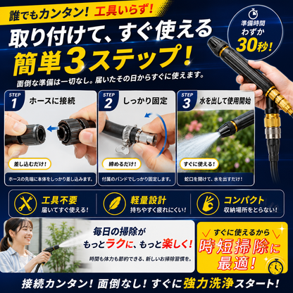 水圧ブラッシュジェット™ 水道ホースが高圧洗浄に変わる！洗車・玄関・ベランダの頑固汚れを時短でスッキリ